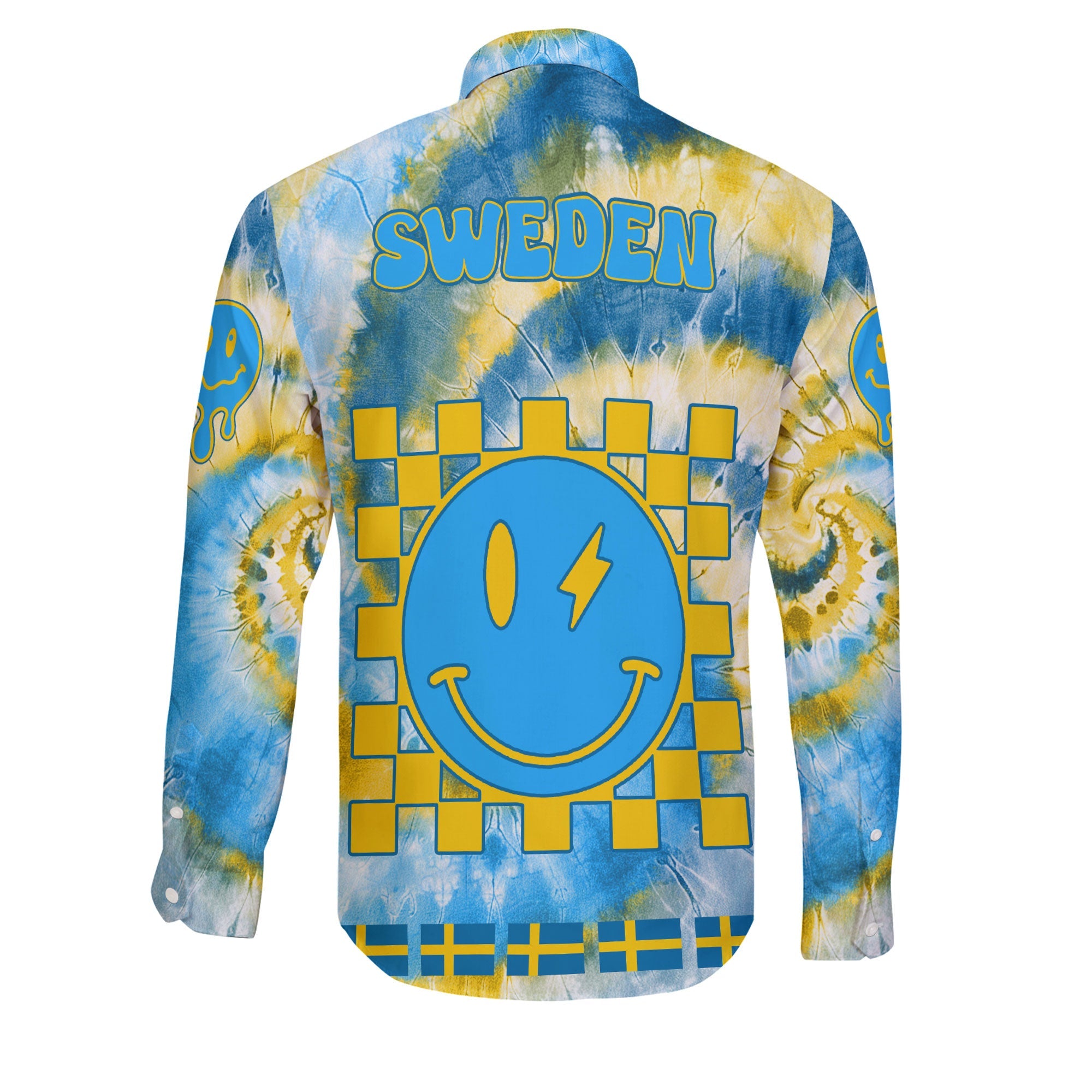 Sweden Long Sleeve Button Shirt Custom Tie Dye Style 2