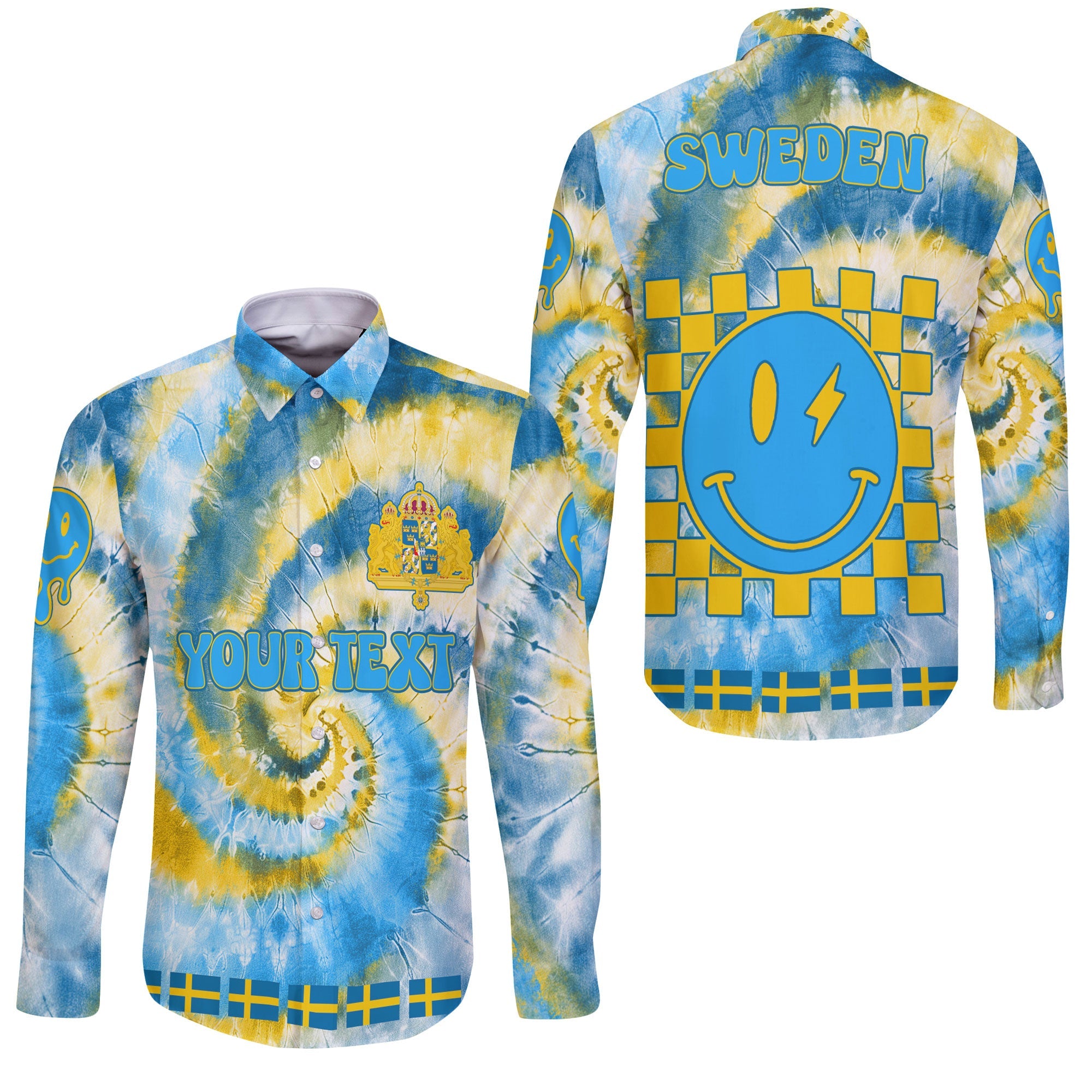 Sweden Long Sleeve Button Shirt Custom Tie Dye Style 3