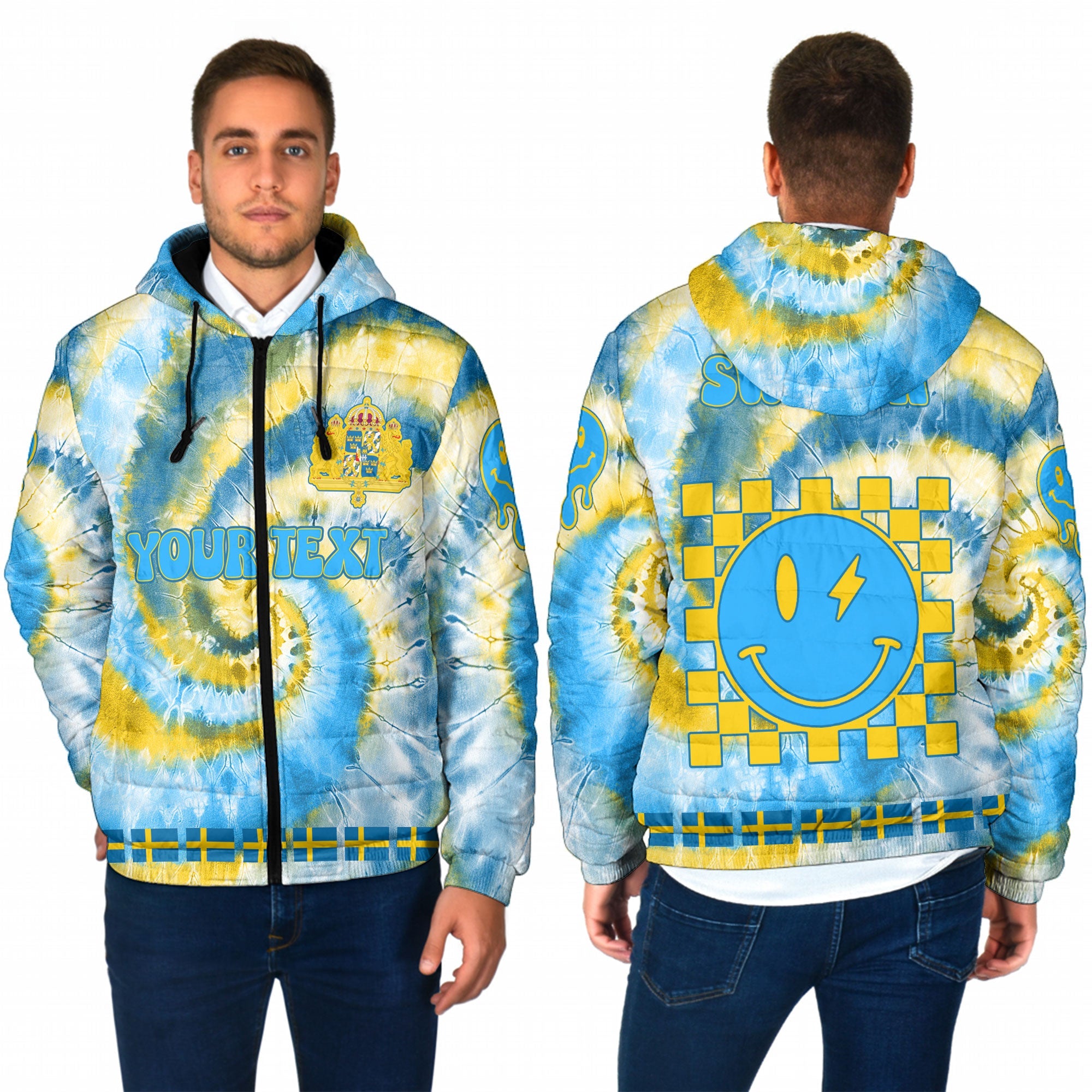 Sweden Men Hooded Padded Jacket Custom Tie Dye Style 1