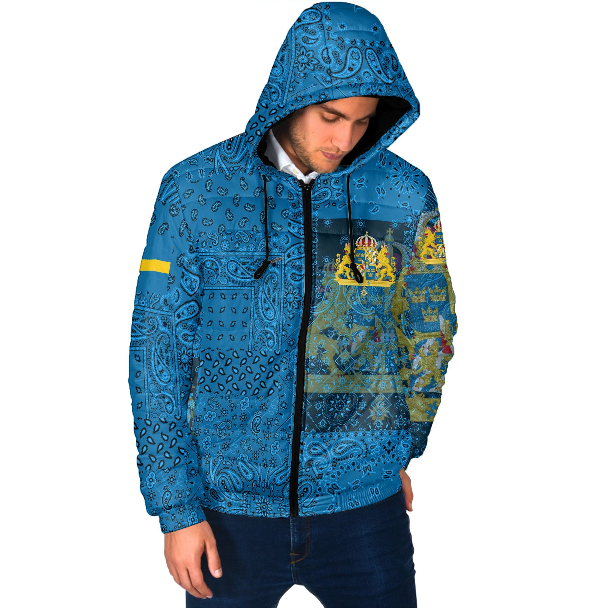 Sweden Men Hooded Padded Jacket Paisley Flag And Skull Style 2