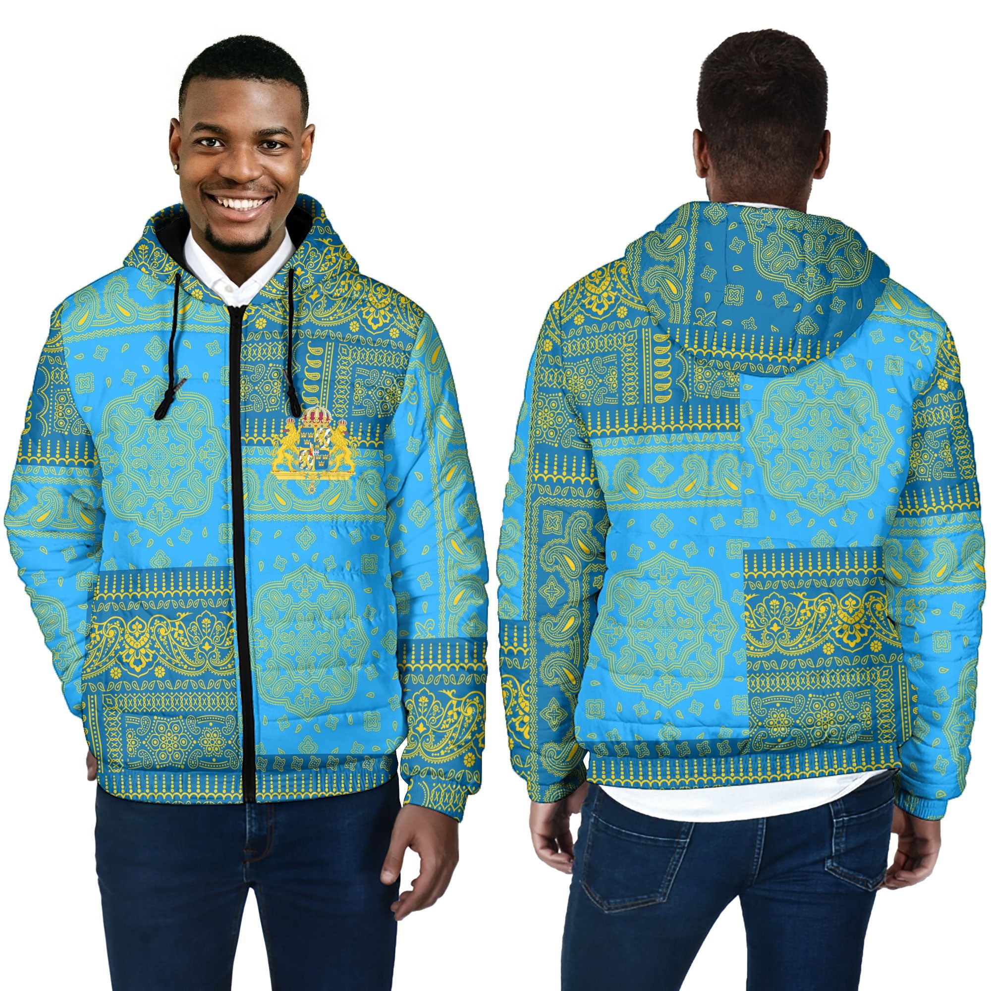 Sweden Men Hooded Padded Jacket Flag And Paisley Basic Style 4