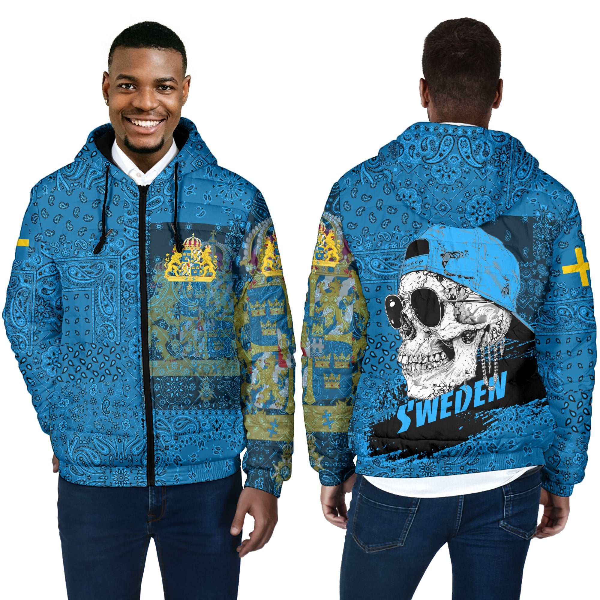 Sweden Men Hooded Padded Jacket Paisley Flag And Skull Style 4