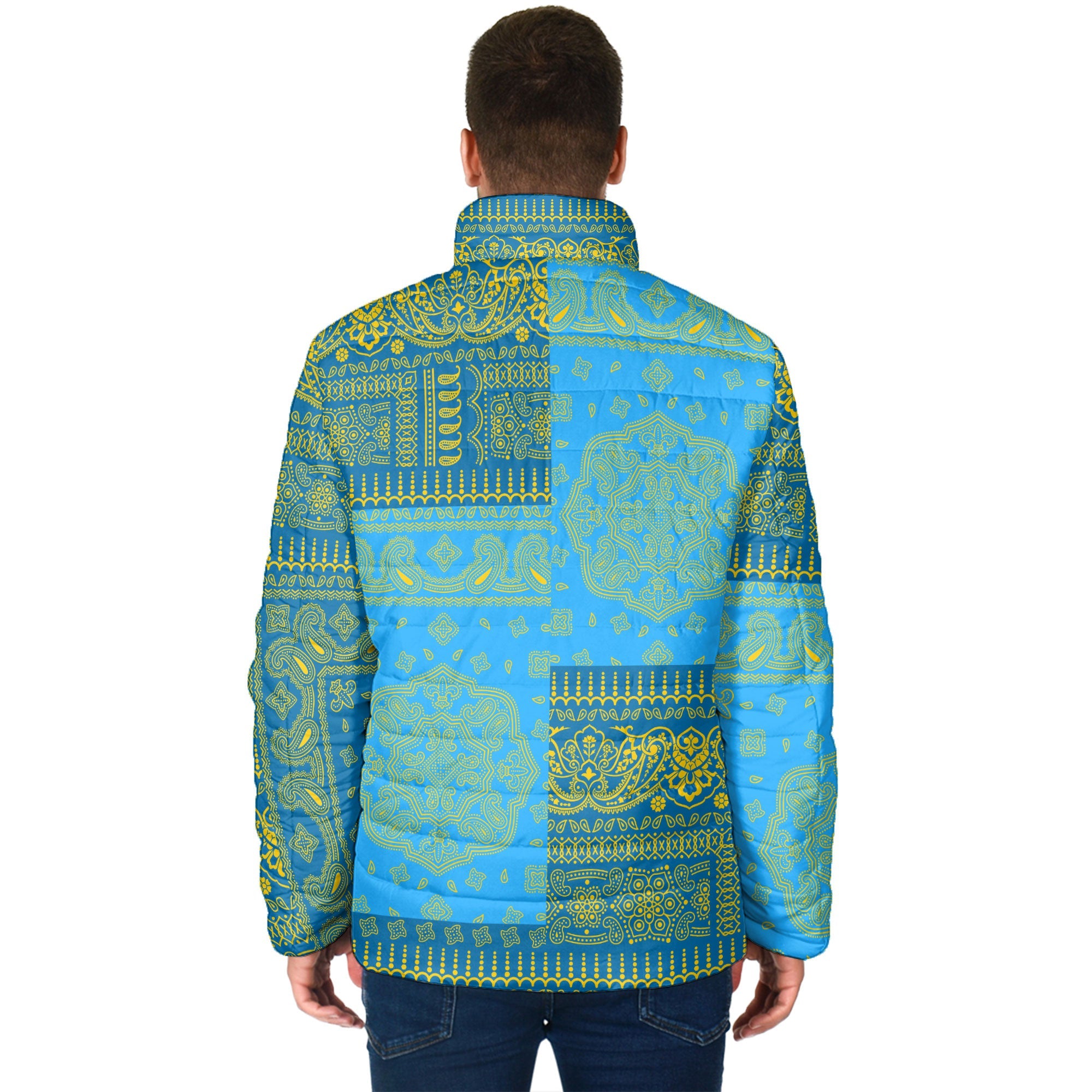 Sweden Men Padded Jacket Flag And Paisley Basic Style 2