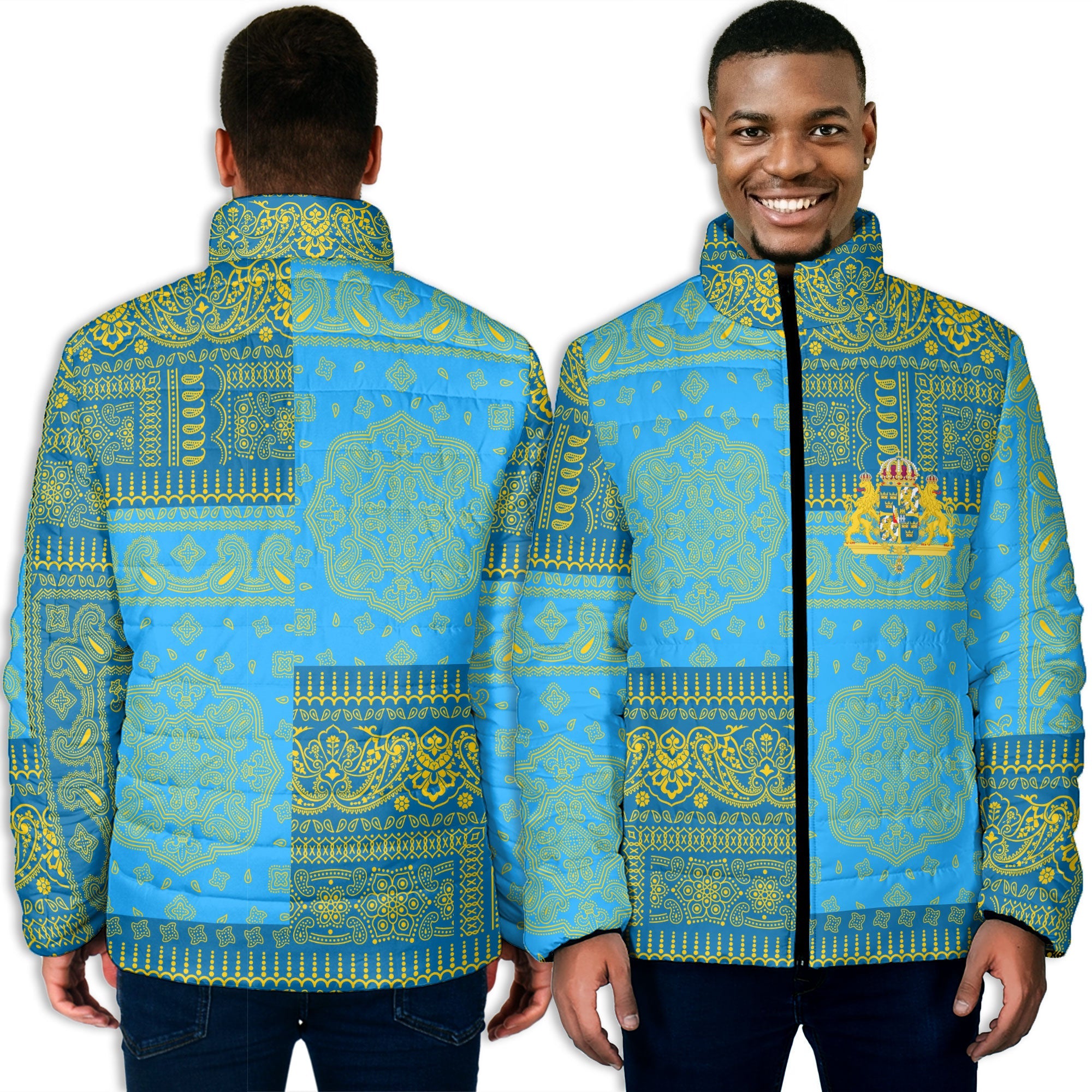 Sweden Men Padded Jacket Flag And Paisley Basic Style 3