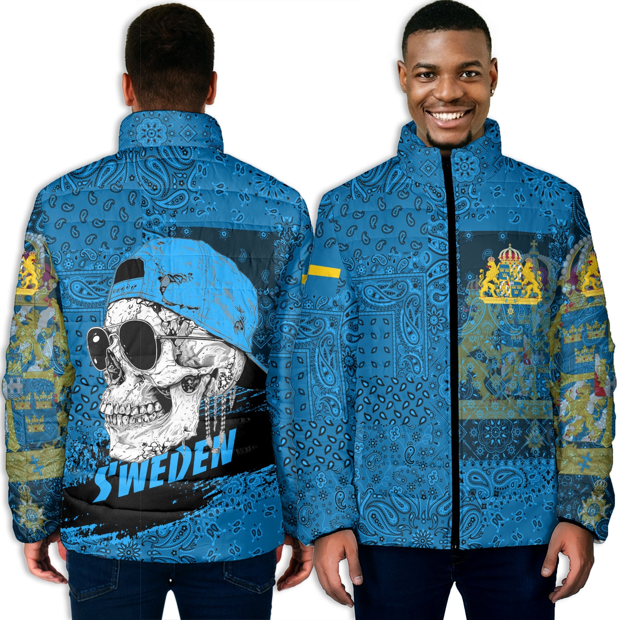 Sweden Men Padded Jacket Paisley Flag And Skull Style 3