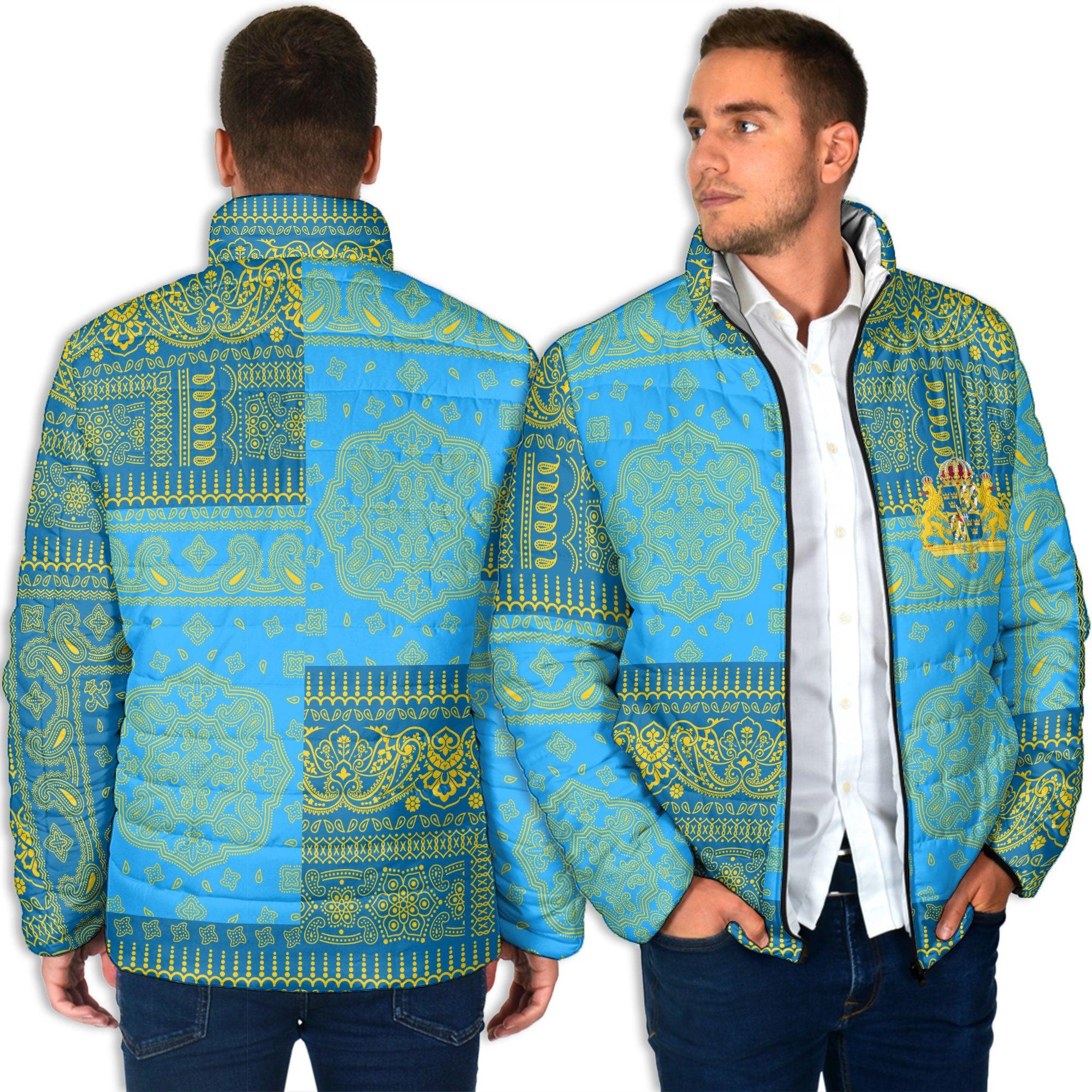 Sweden Men Padded Jacket Flag And Paisley Basic Style 4