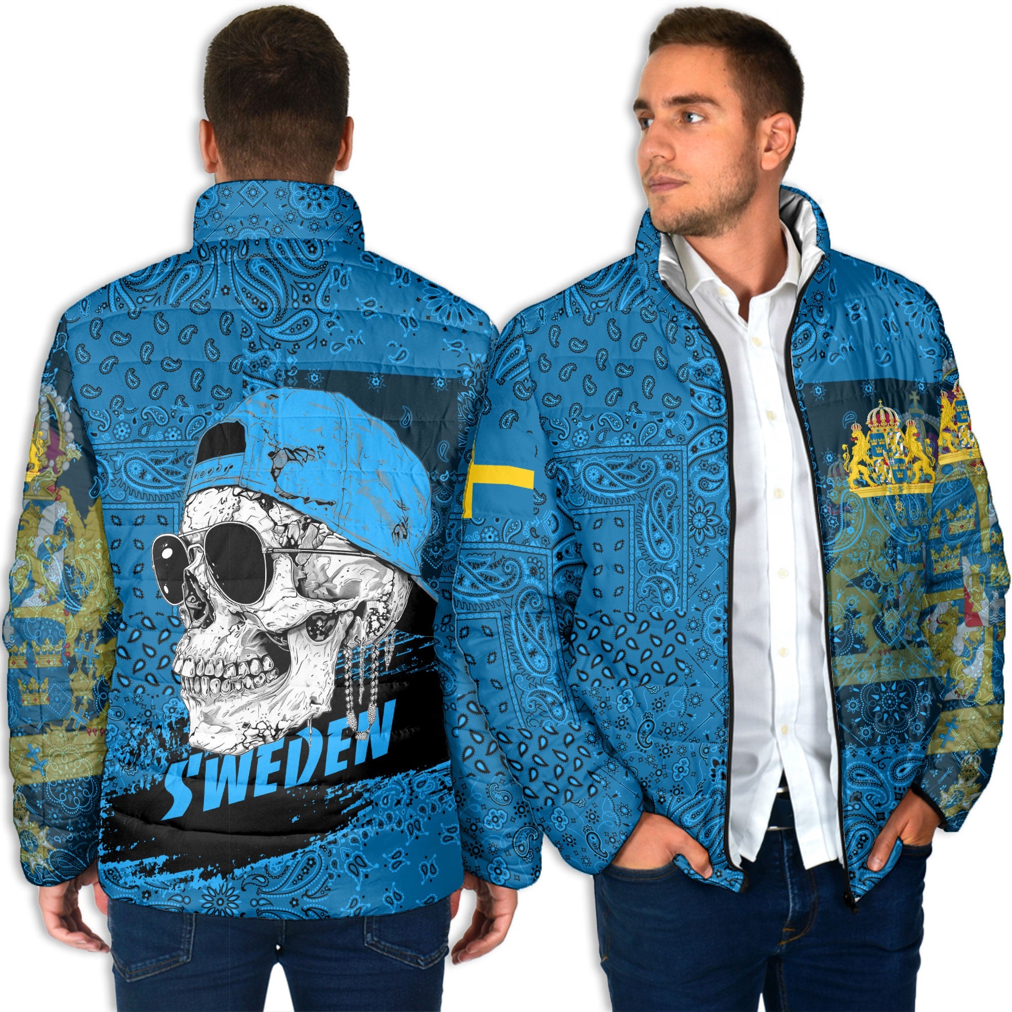 Sweden Men Padded Jacket Paisley Flag And Skull Style 4