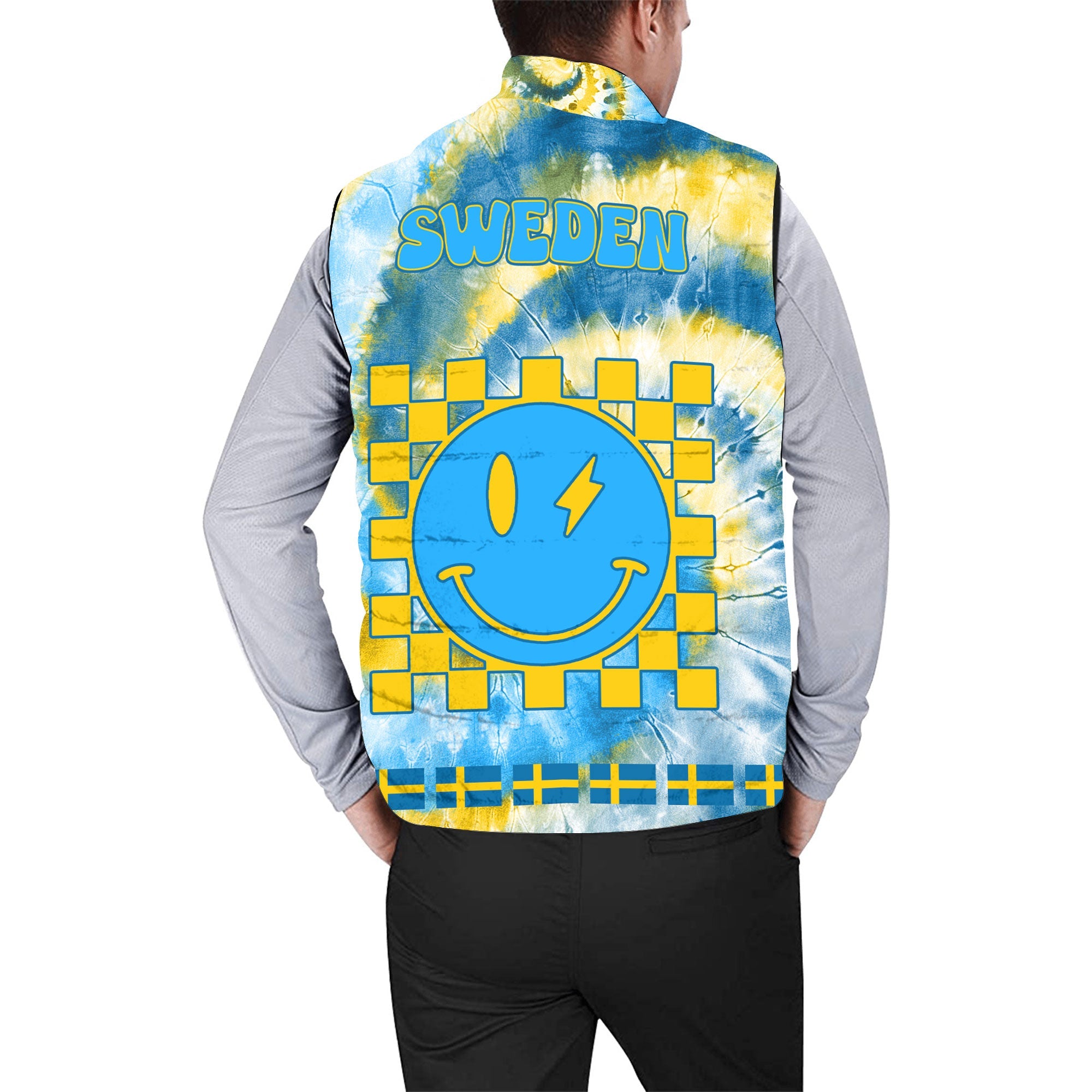 Sweden Men Padded Jacket Vest Custom Tie Dye Style 2