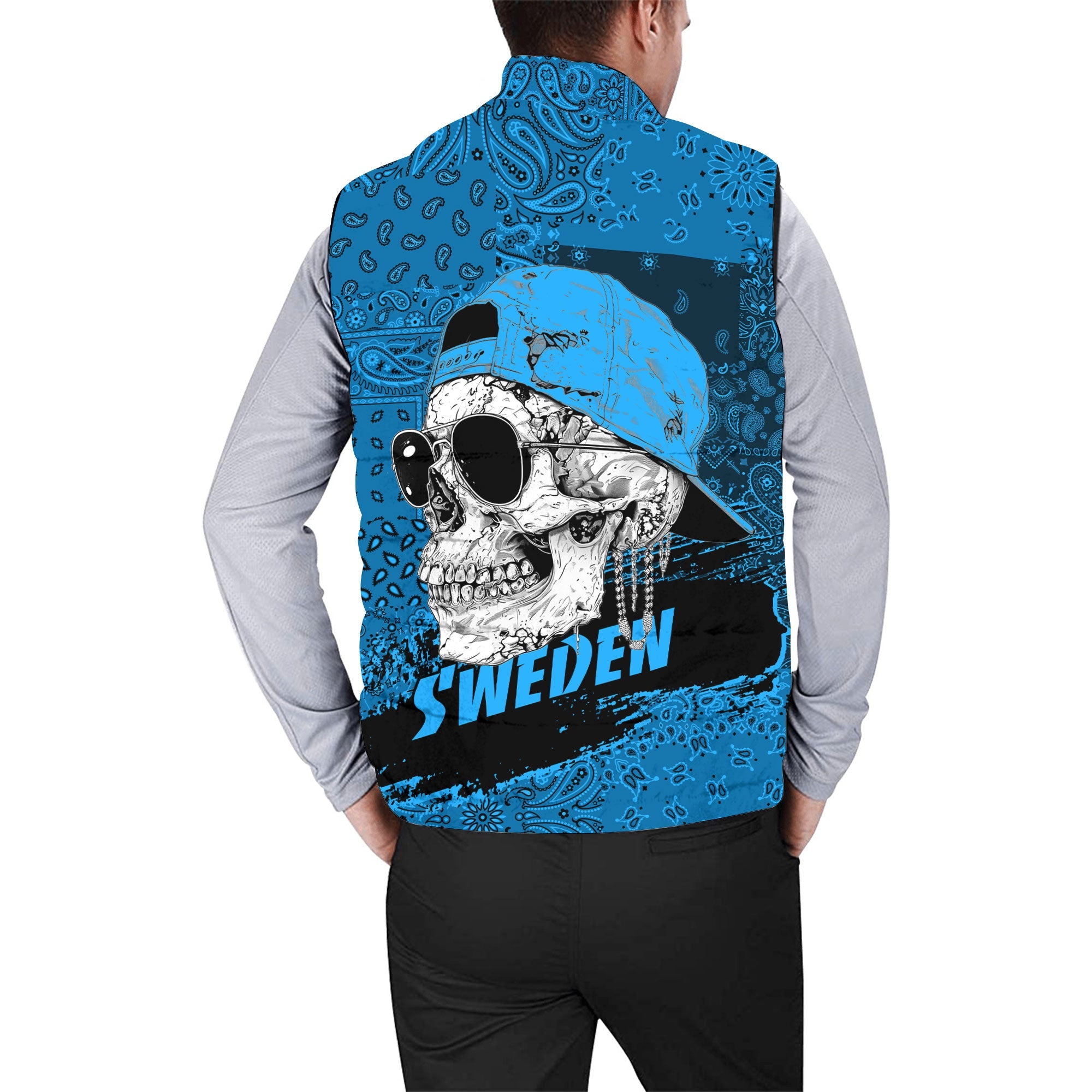 Sweden Men Padded Jacket Vest Paisley Flag And Skull Style 2