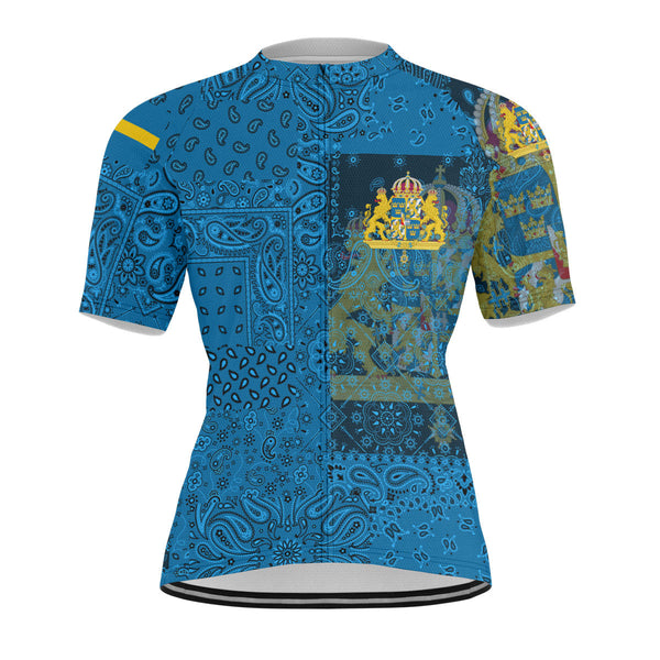 Sweden Men Cycling Jersey Paisley Flag And Skull Style 1