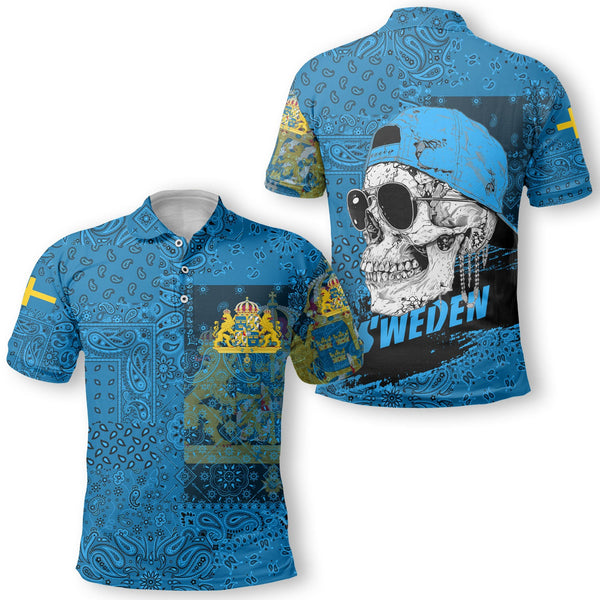 Sweden Polo Shirt Paisley Flag And Skull Style 1