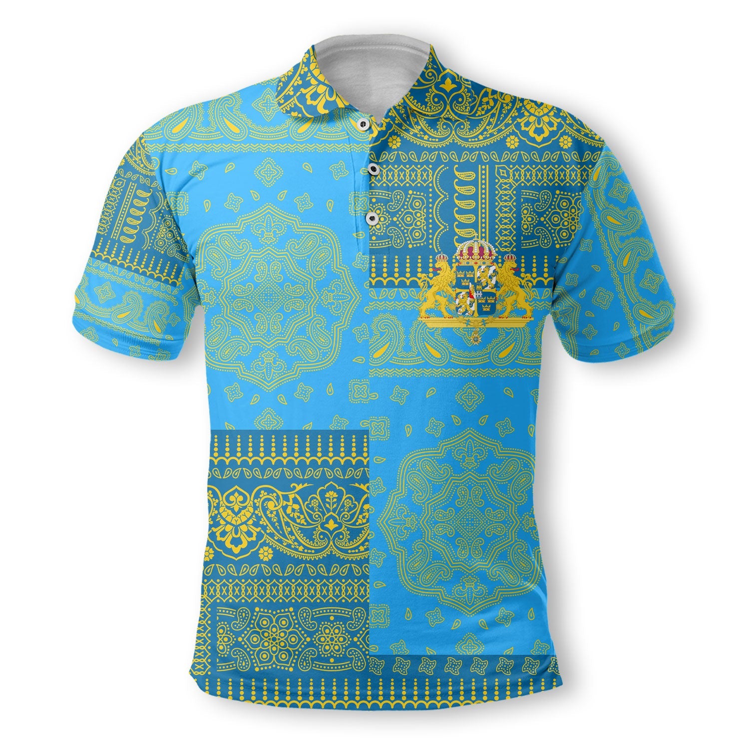 Sweden Polo Shirt Flag And Paisley Basic Style 2