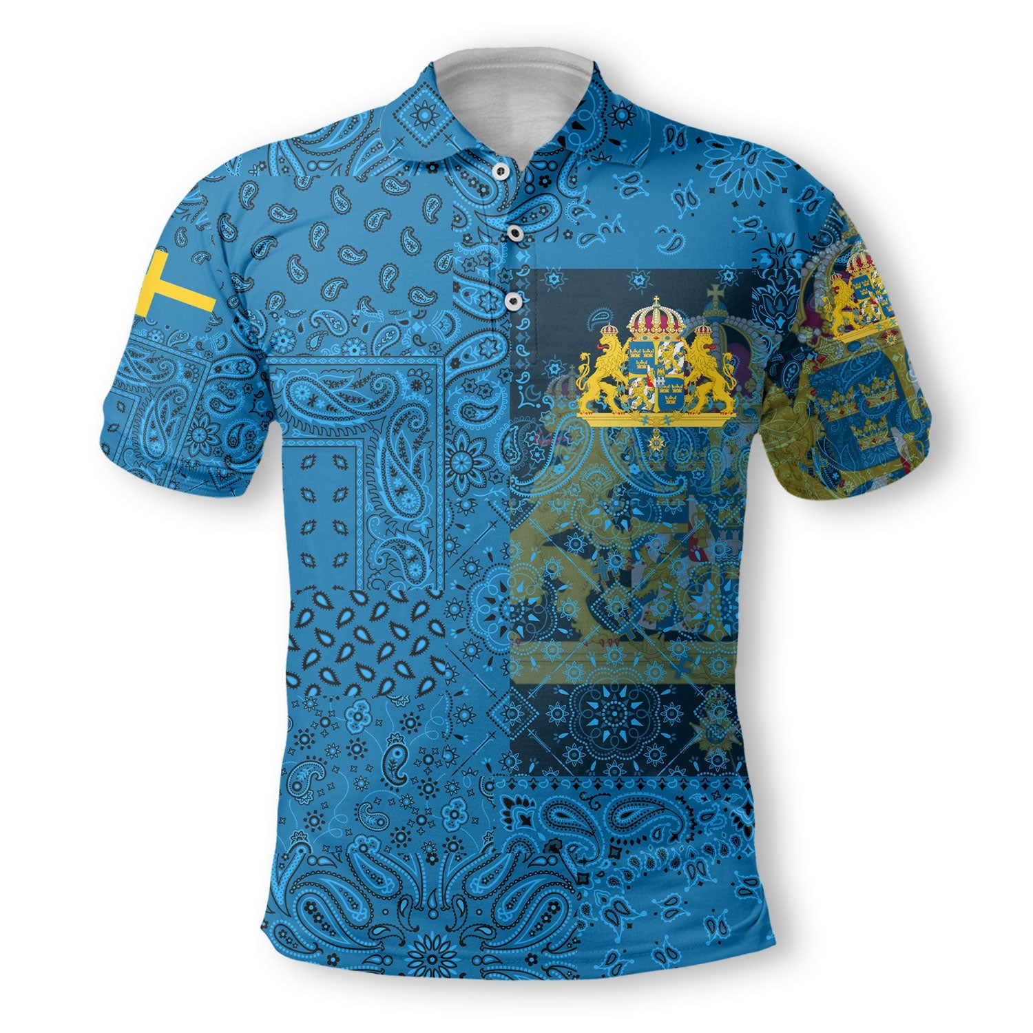 Sweden Polo Shirt Paisley Flag And Skull Style 2