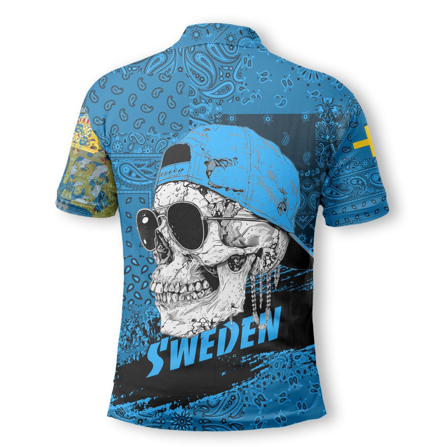 Sweden Polo Shirt Paisley Flag And Skull Style 3