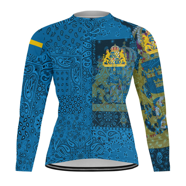 Sweden Raglan Men Cycling Jersey Long Sleeve Paisley Flag And Skull Style 1