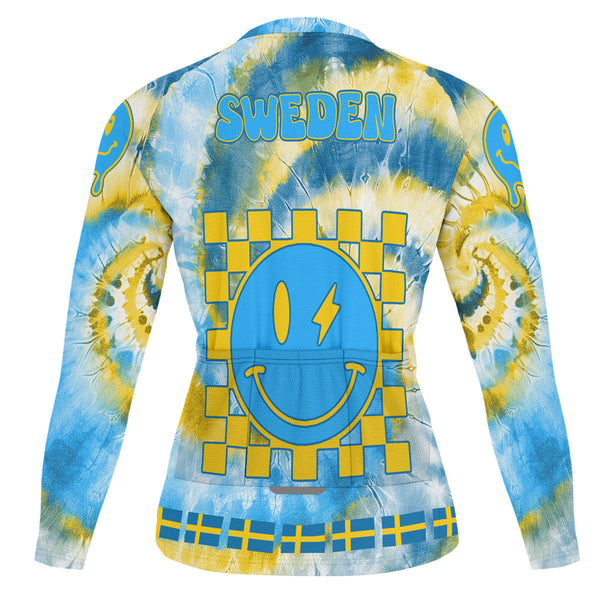 Sweden Raglan Men Cycling Jersey Long Sleeve Custom Tie Dye Style 1