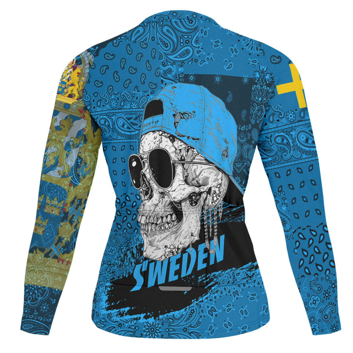 Sweden Raglan Men Cycling Jersey Long Sleeve Paisley Flag And Skull Style 2