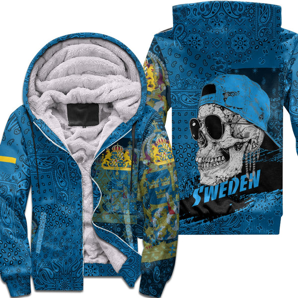 Sweden Sherpa Hoodie Paisley Flag And Skull Style 1