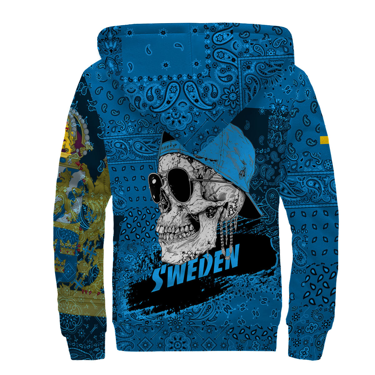 Sweden Sherpa Hoodie Paisley Flag And Skull Style 2