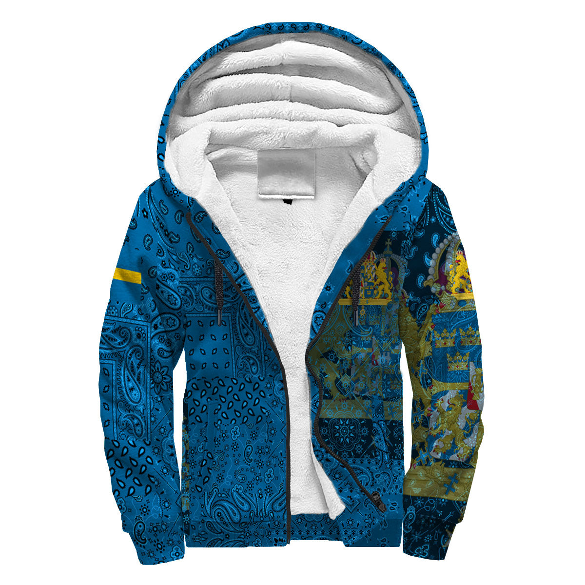 Sweden Sherpa Hoodie Paisley Flag And Skull Style 3