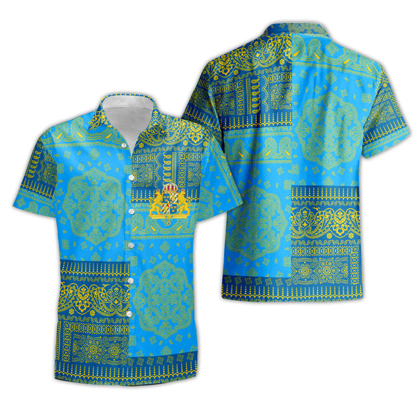 Sweden Short Sleeve Shirt Flag And Paisley Basic Style 1