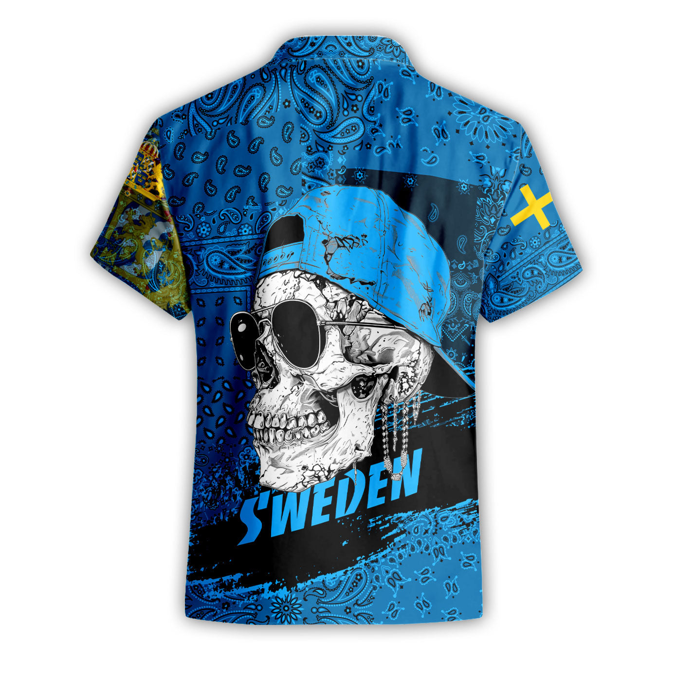 Sweden Short Sleeve Shirt Paisley Flag And Skull Style 2