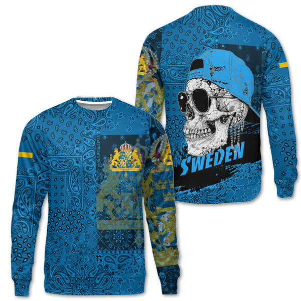 Sweden Sweatshirt Paisley Flag And Skull Style 1