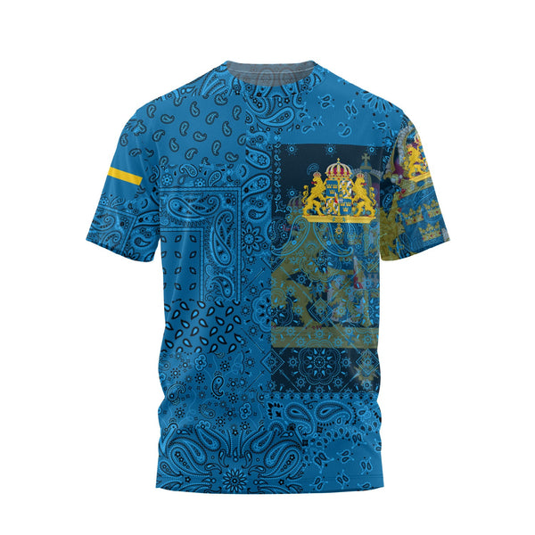 Sweden T Shirt Paisley Flag And Skull Style 1