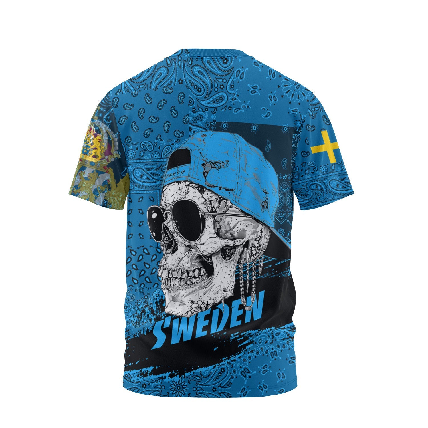 Sweden T Shirt Paisley Flag And Skull Style 2