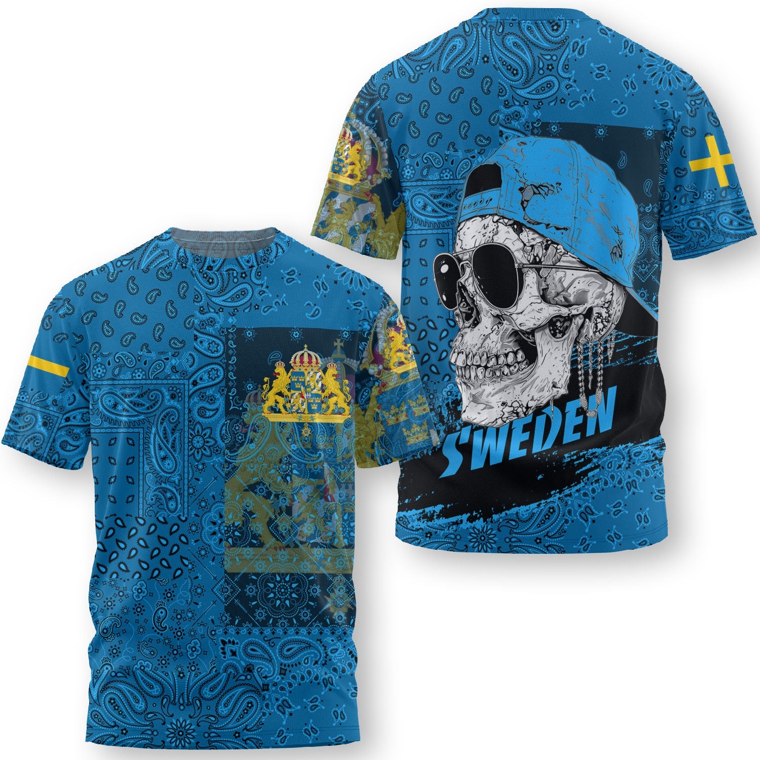 Sweden T Shirt Paisley Flag And Skull Style 3