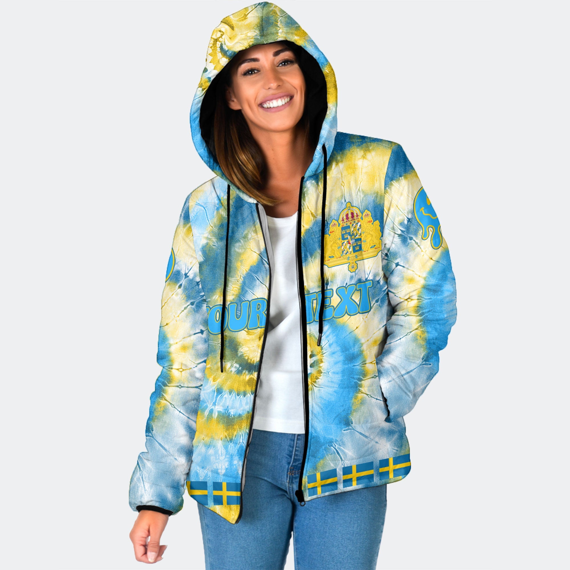 Sweden Women Hooded Padded Jacket Custom Tie Dye Style 1