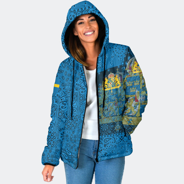 Sweden Women Hooded Padded Jacket Paisley Flag And Skull Style 1