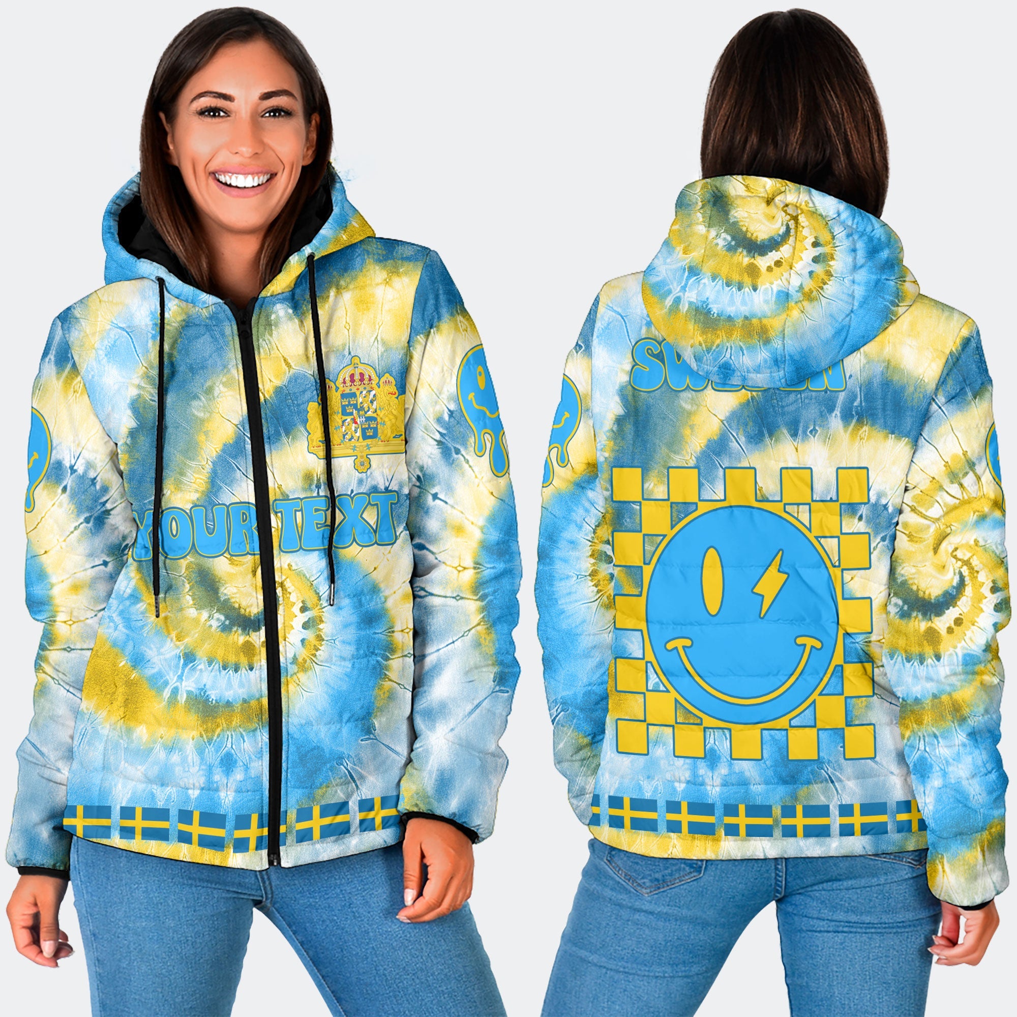 Sweden Women Hooded Padded Jacket Custom Tie Dye Style 3