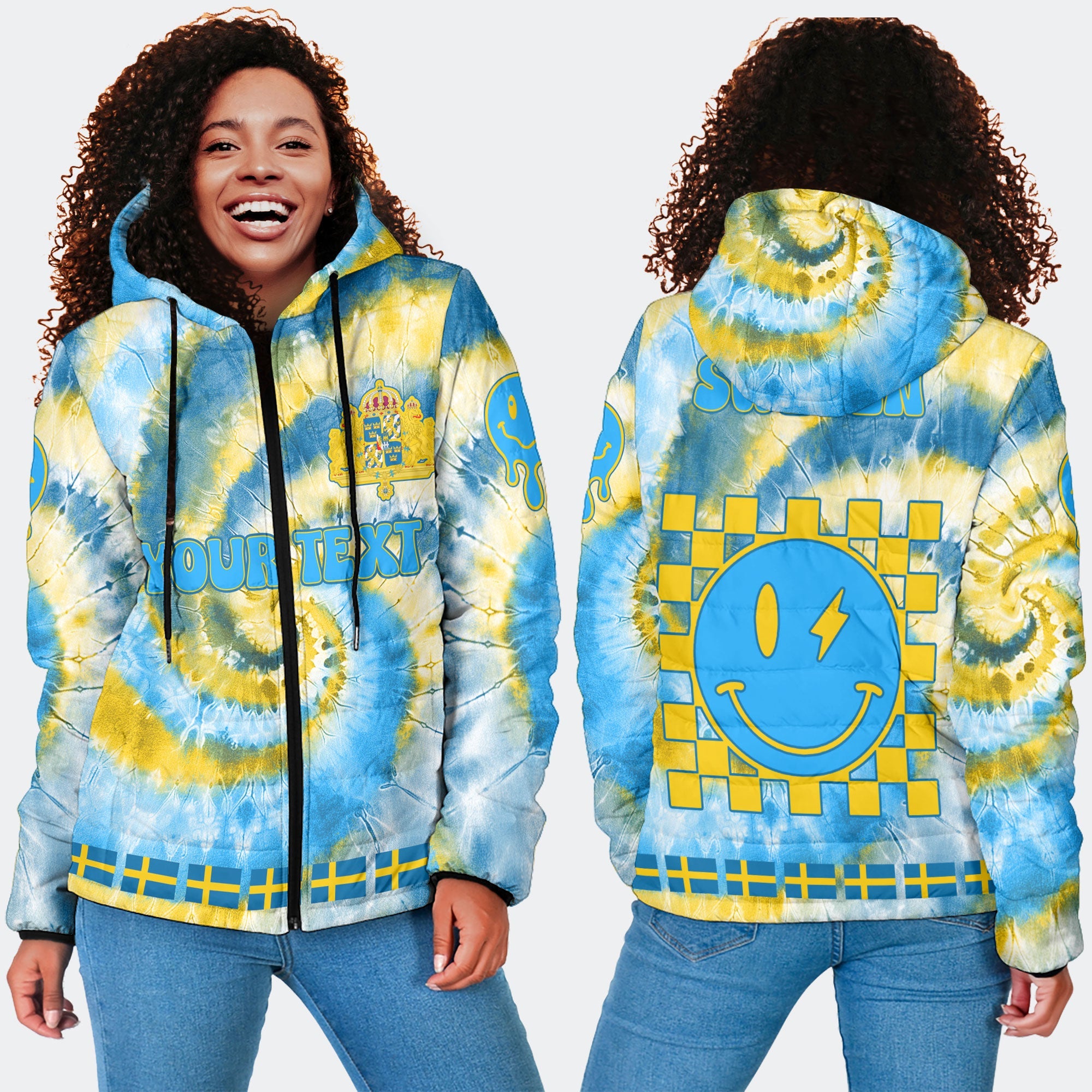 Sweden Women Hooded Padded Jacket Custom Tie Dye Style 4