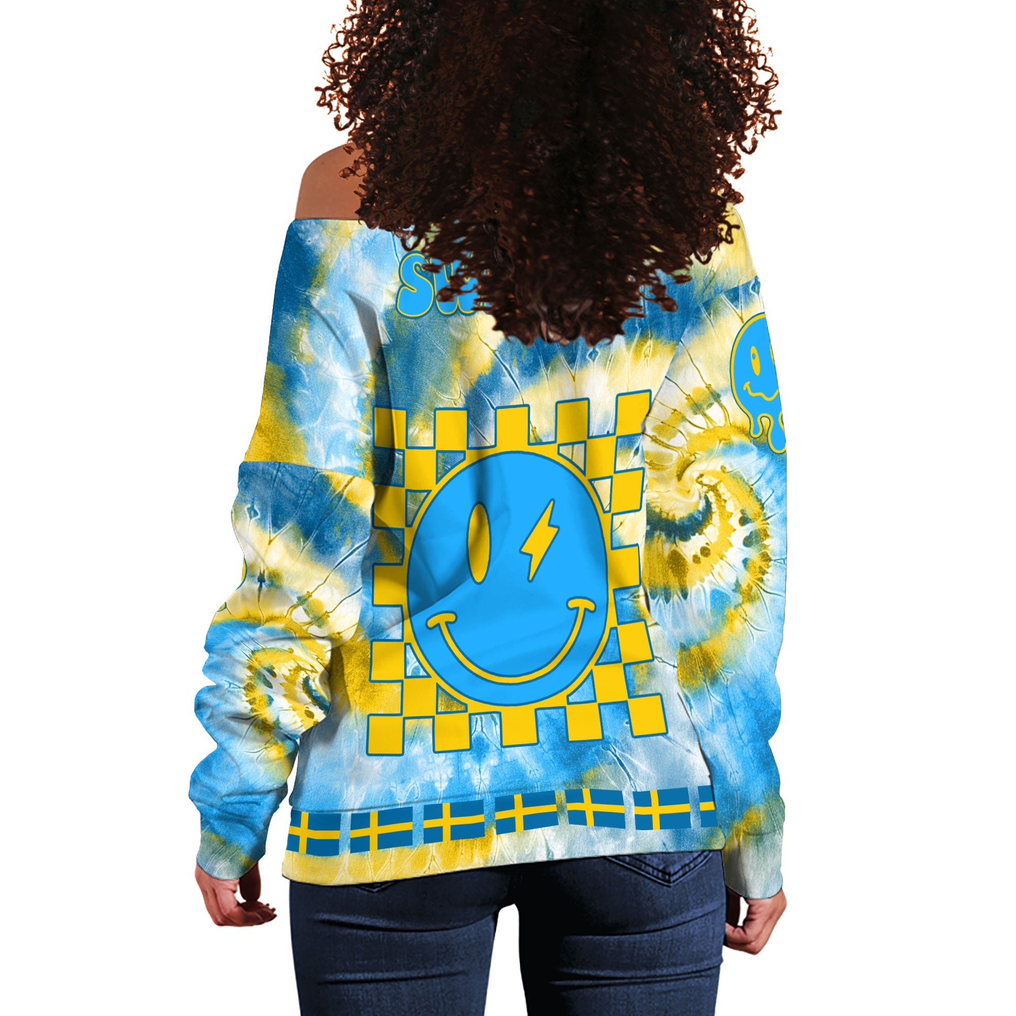 Sweden Women Off Shoulder Sweatshirt Custom Tie Dye Style 1