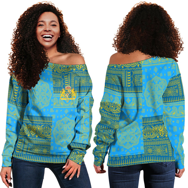 Sweden Women Off Shoulder Sweatshirt Flag And Paisley Basic Style 1