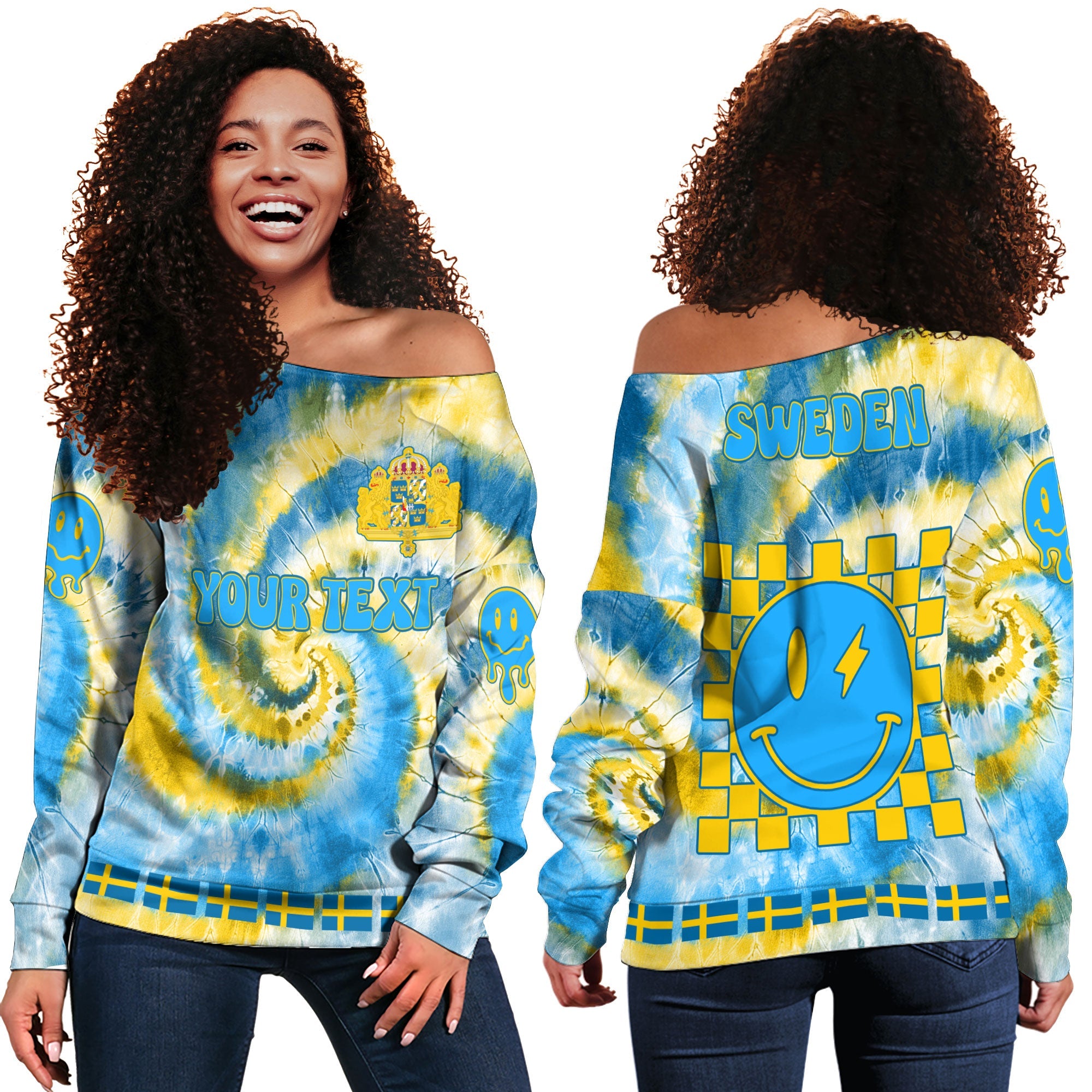 Sweden Women Off Shoulder Sweatshirt Custom Tie Dye Style 2