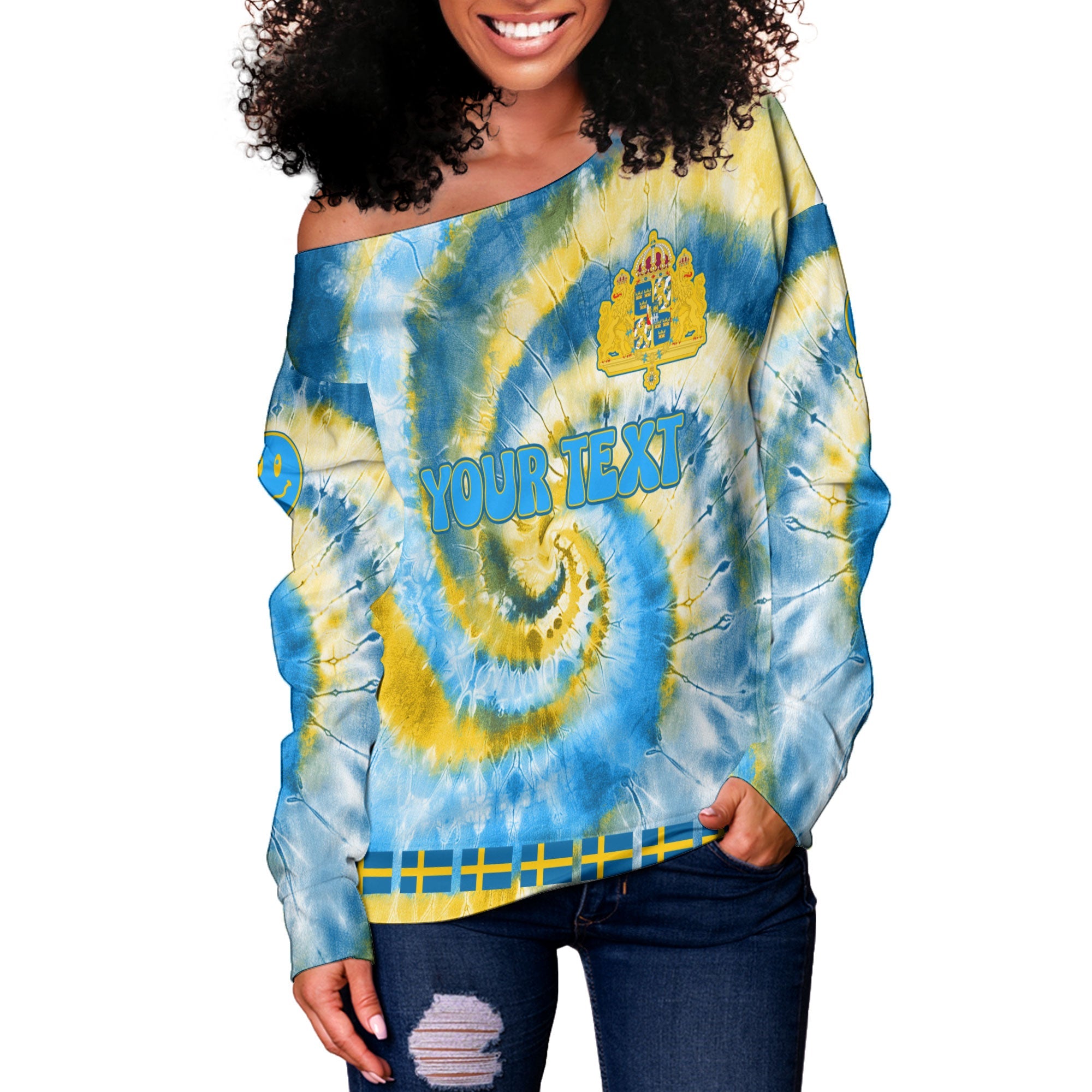 Sweden Women Off Shoulder Sweatshirt Custom Tie Dye Style 3