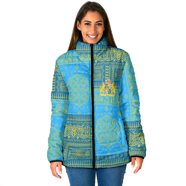 Sweden Women Padded Jacket Flag And Paisley Basic Style 1