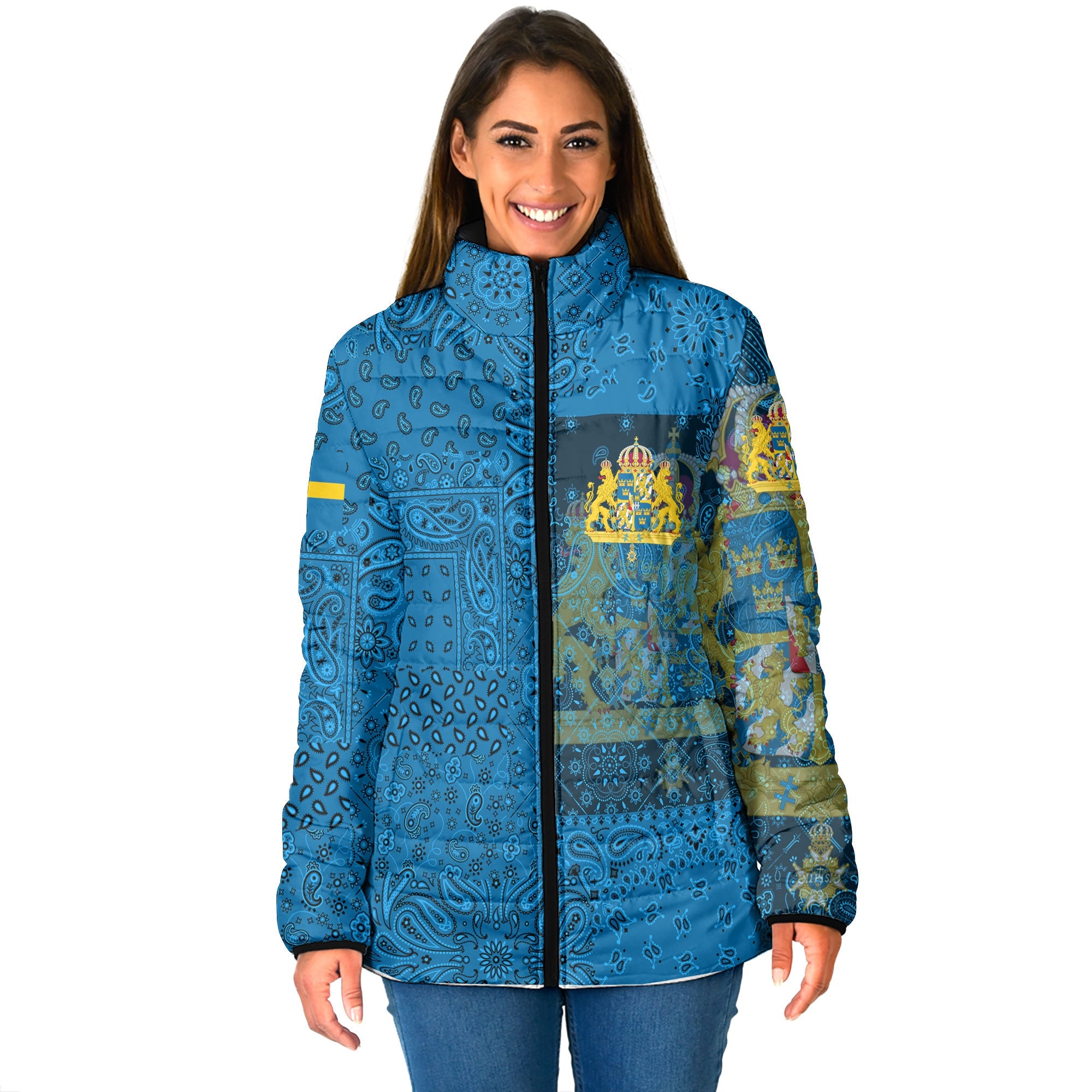 Sweden Women Padded Jacket Paisley Flag And Skull Style 1