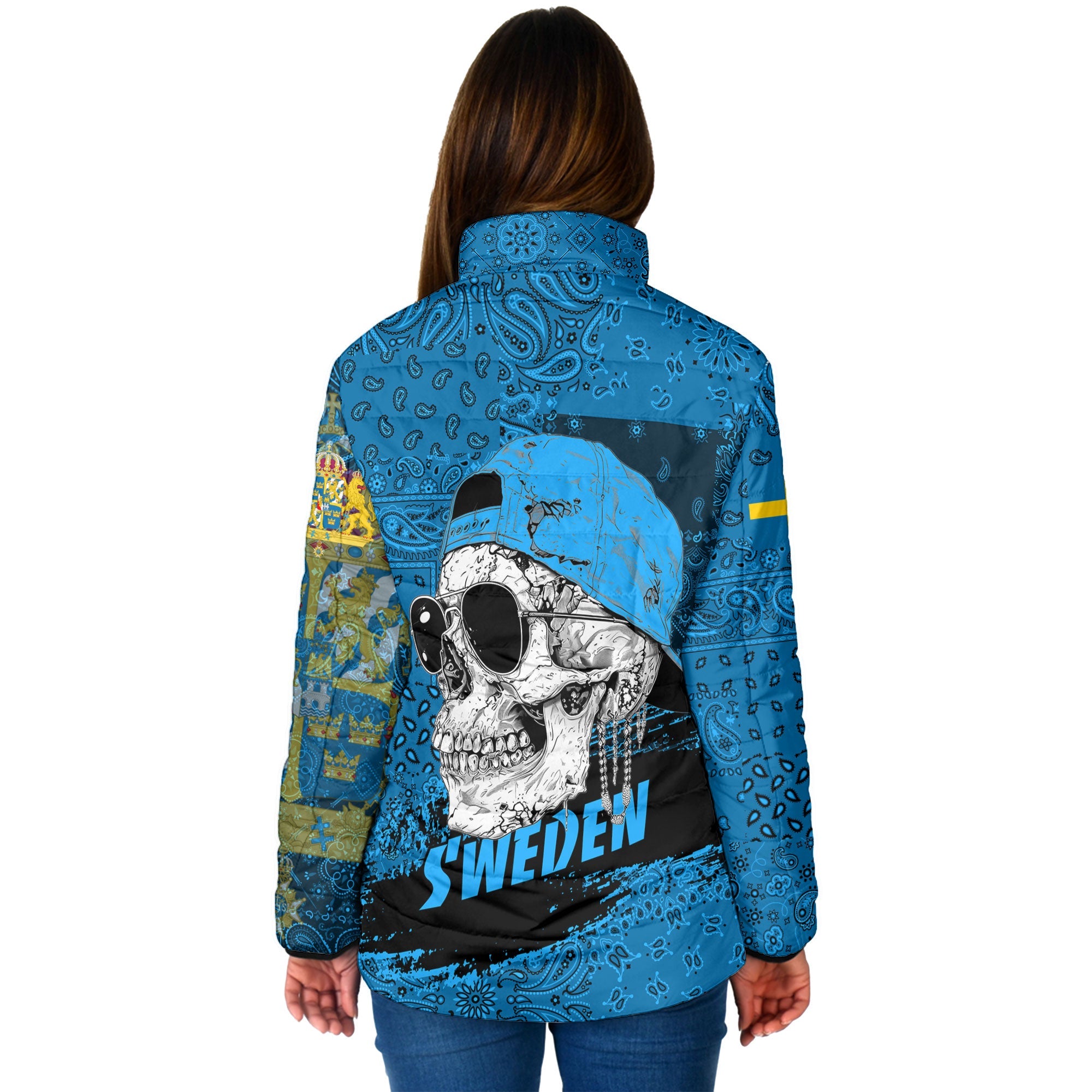 Sweden Women Padded Jacket Paisley Flag And Skull Style 2