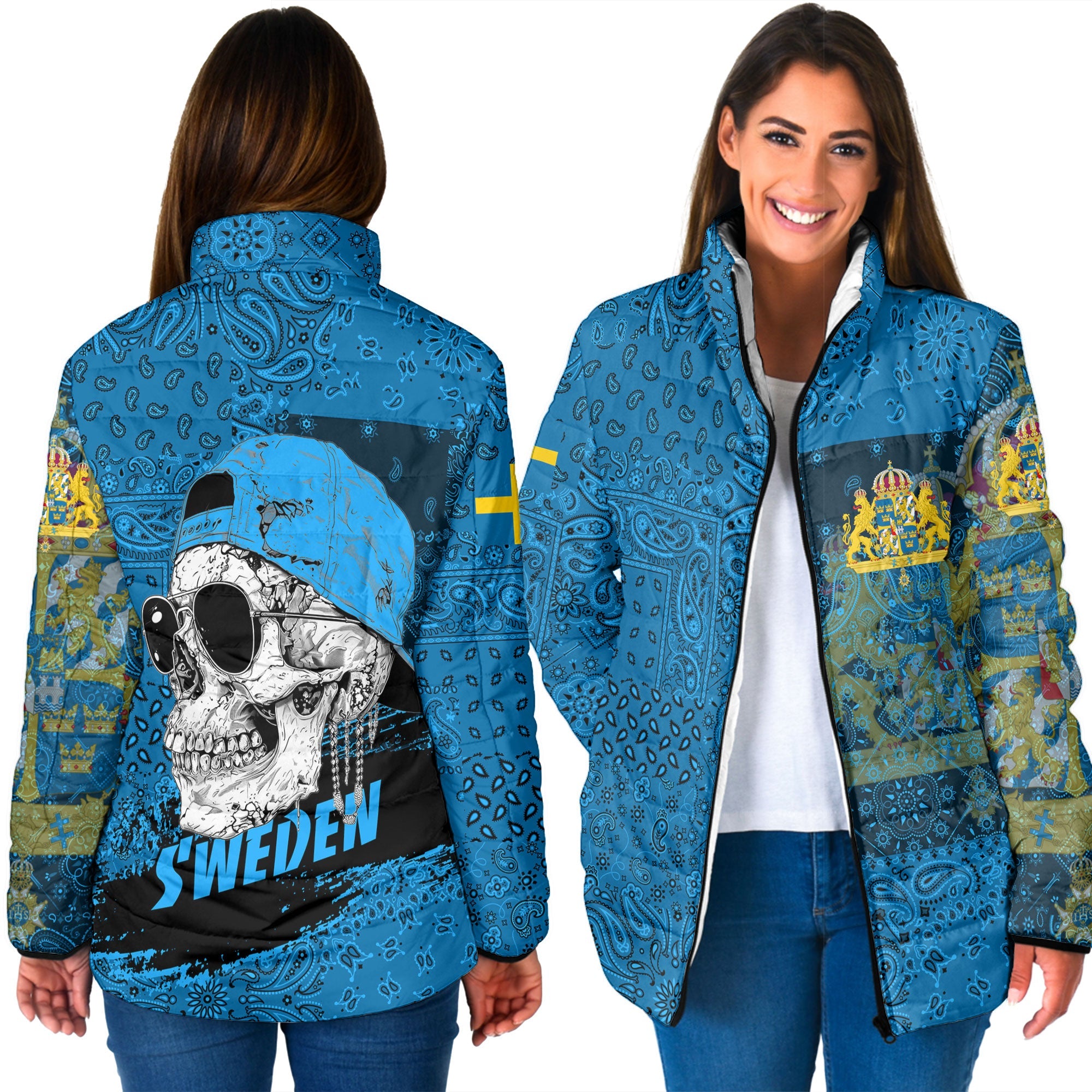 Sweden Women Padded Jacket Paisley Flag And Skull Style 3