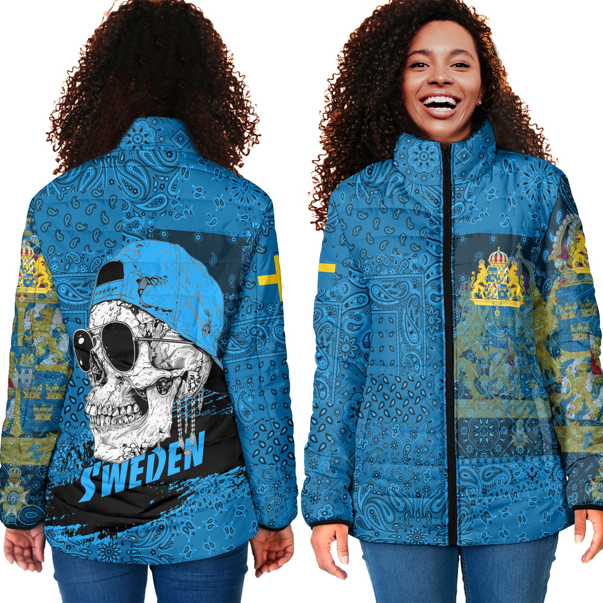 Sweden Women Padded Jacket Paisley Flag And Skull Style 4