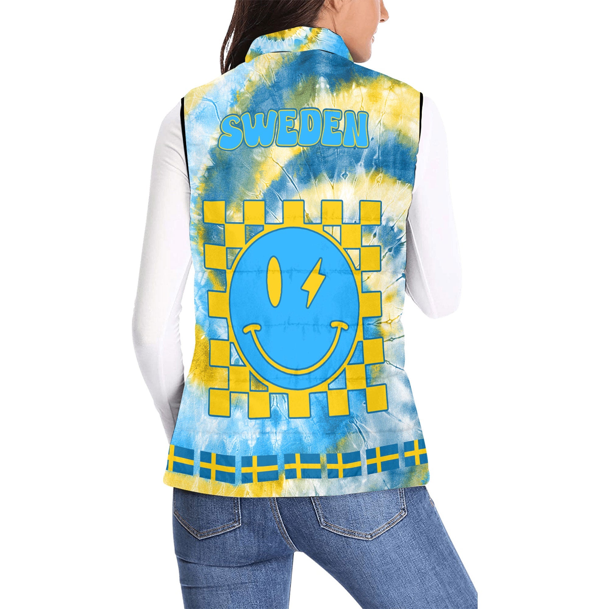 Sweden Women Padded Jacket Vest Custom Tie Dye Style 2