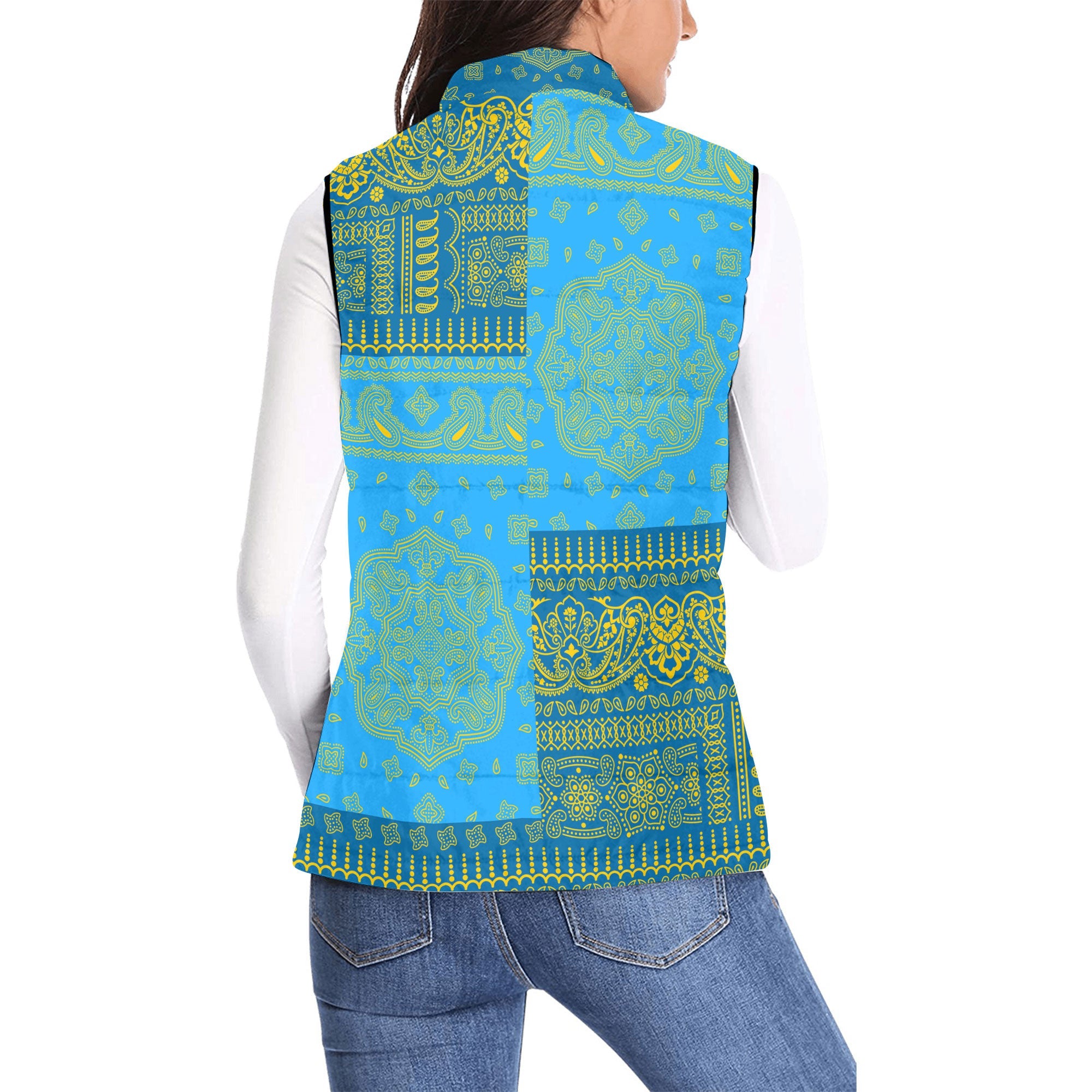 Sweden Women Padded Jacket Vest Flag And Paisley Basic Style 2