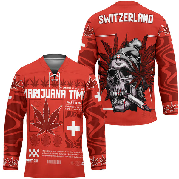 Switzerland Hockey Jersey Flag & Coat Of Arms Marijuanas Style