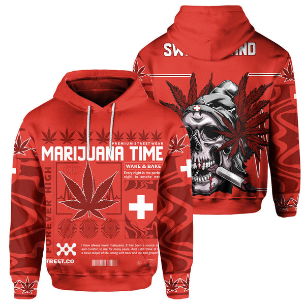 Switzerland Hoodie Flag & Coat Of Arms Marijuanas Style