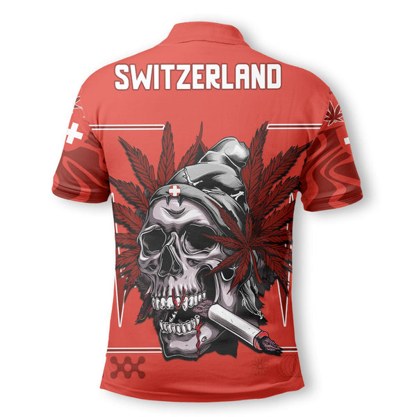 Switzerland Polo Shirt Flag & Coat Of Arms Marijuanas Style