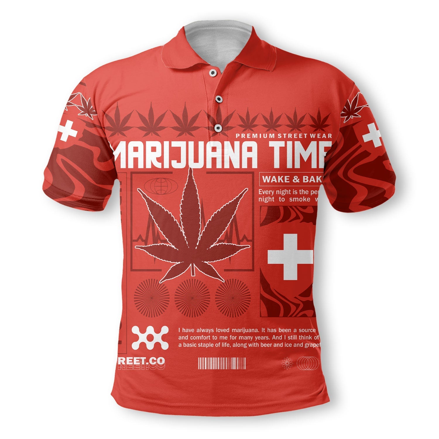 Switzerland Polo Shirt Flag & Coat Of Arms Marijuanas Style