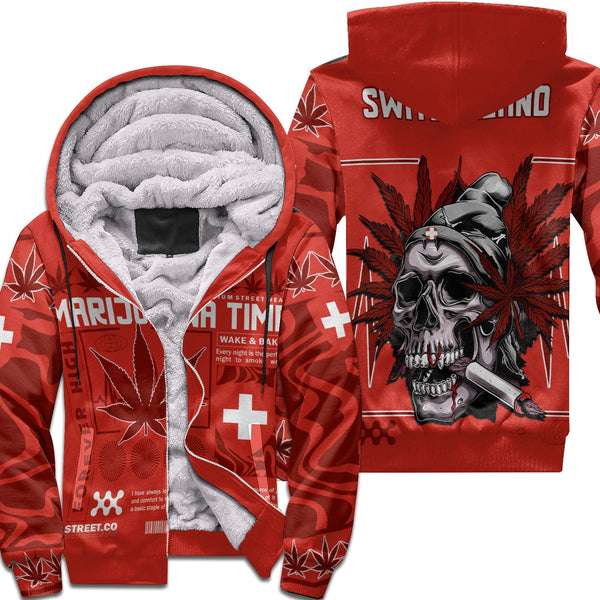 Switzerland Sherpa Hoodie Flag & Coat Of Arms Marijuanas Style